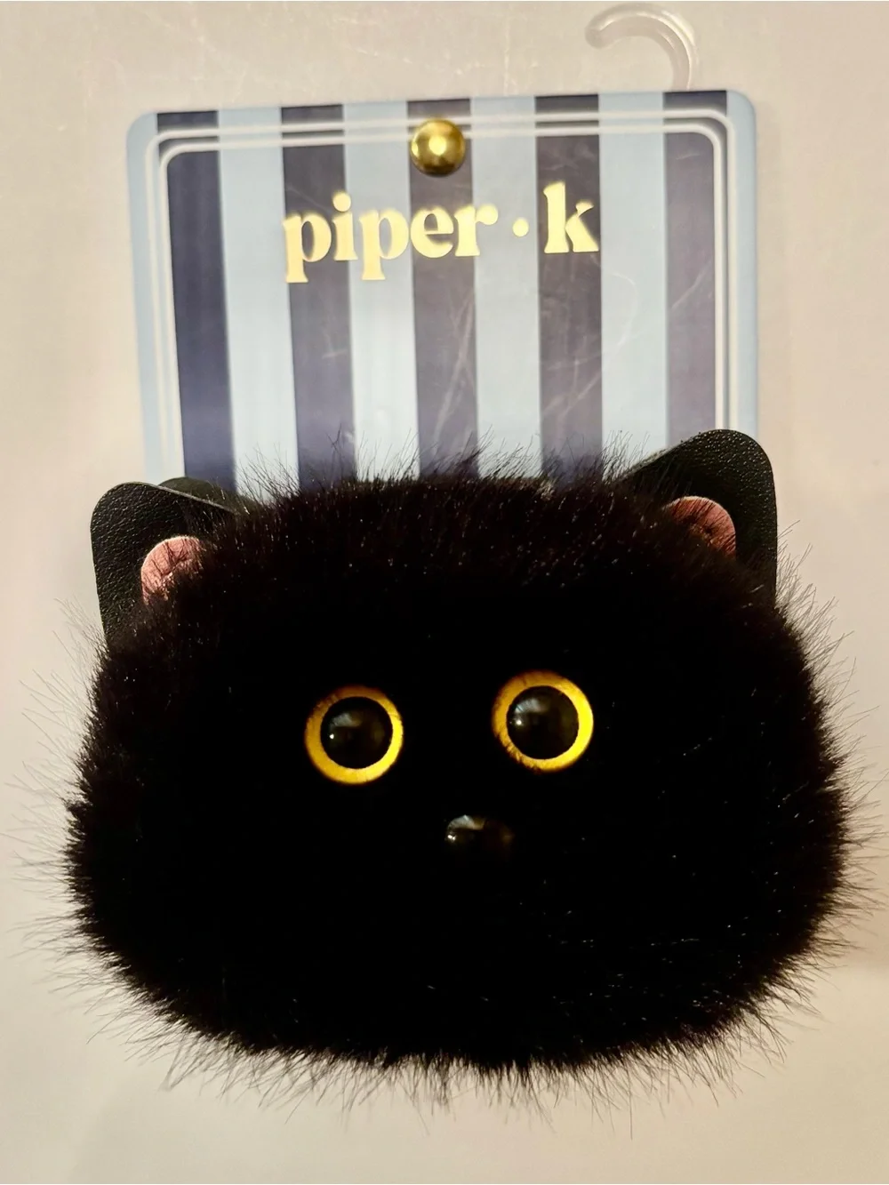 Piper K fuzzy black cat hair claw clip / Betsey Johnson black cat pom earrings